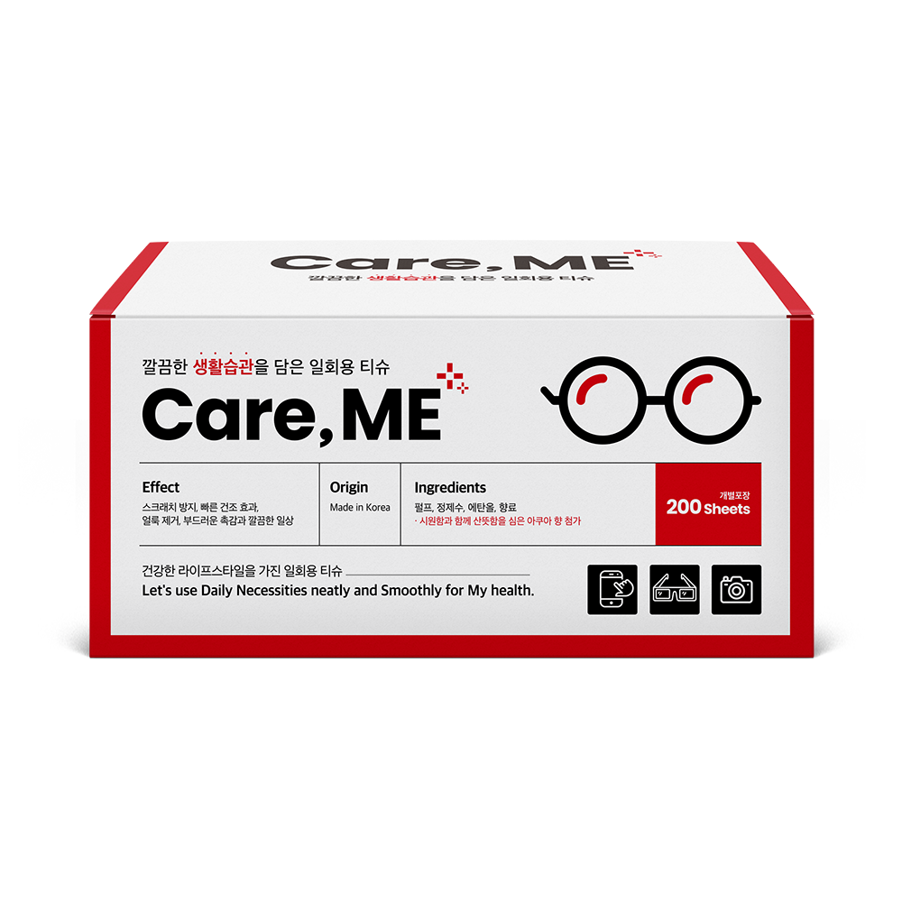 케어미 렌즈클리너 200매 안경닦이 일회용 액정 스마트폰 클리너 알콜스왑