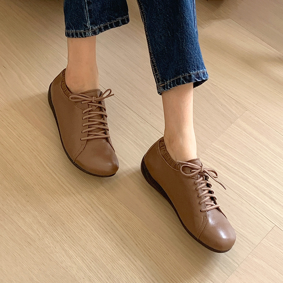 [GISSE 지쎄] 천연가죽 여성수제화 발 편한 통굽 로퍼 GIS-13214