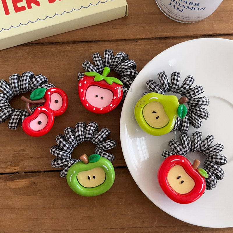 체크 스프링머리끈 튼튼한 과일 모양 전화선 머리고무줄