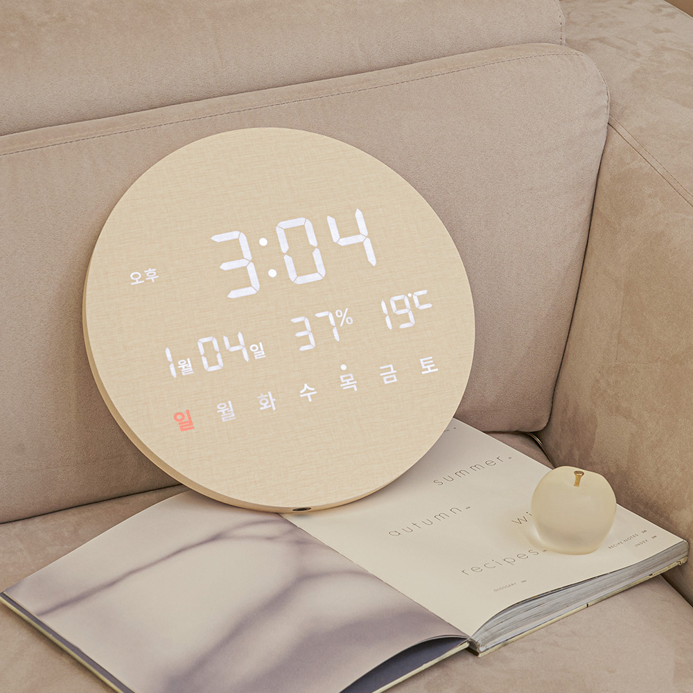 오아 모던 LED 벽시계 온습도 무소음 인테리어 거실 무타공 벽걸이 원형 29cm 시계