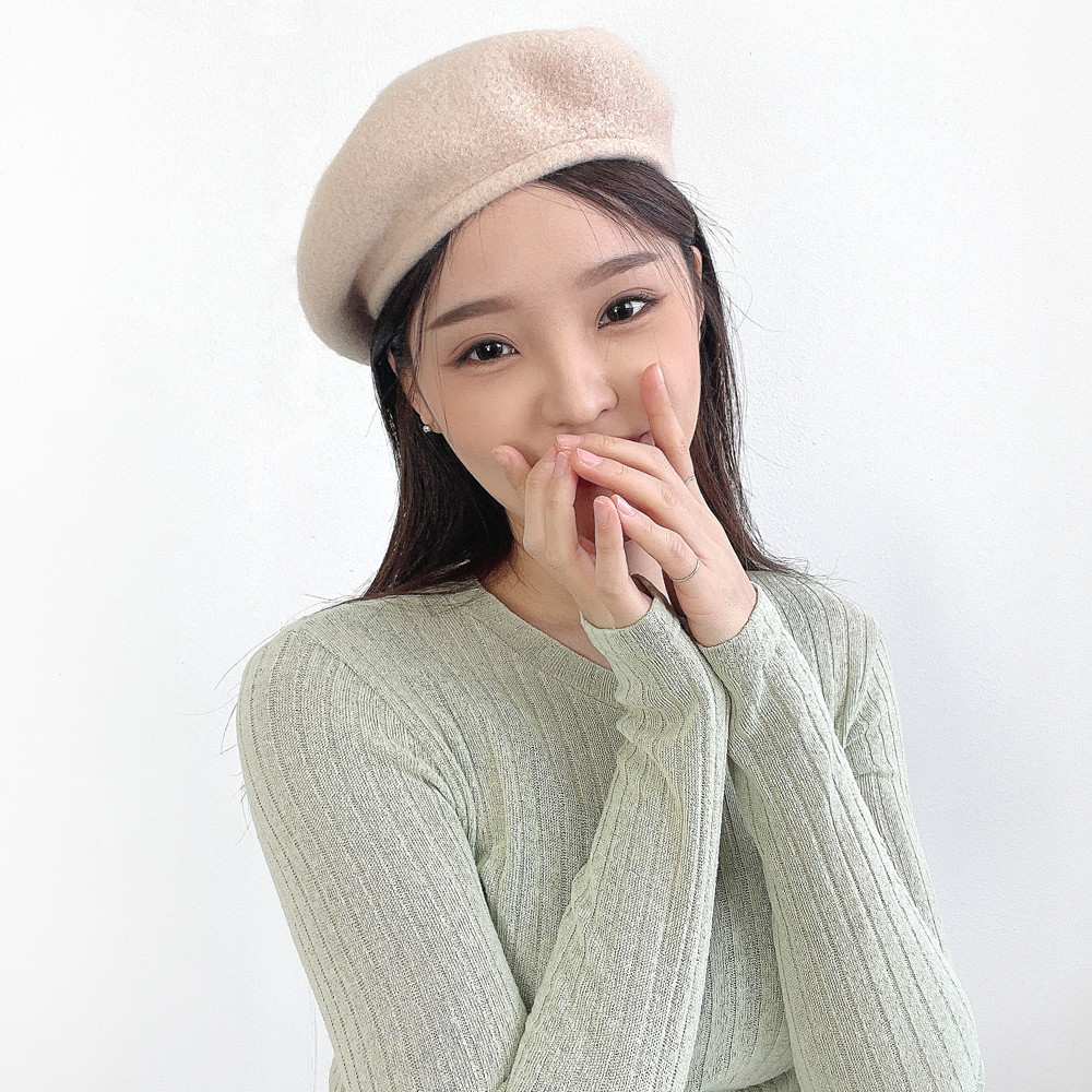 클로디아 무지 울 꼭지 여성 가을 겨울 빵모자 베레모 - 상세 이미지 3