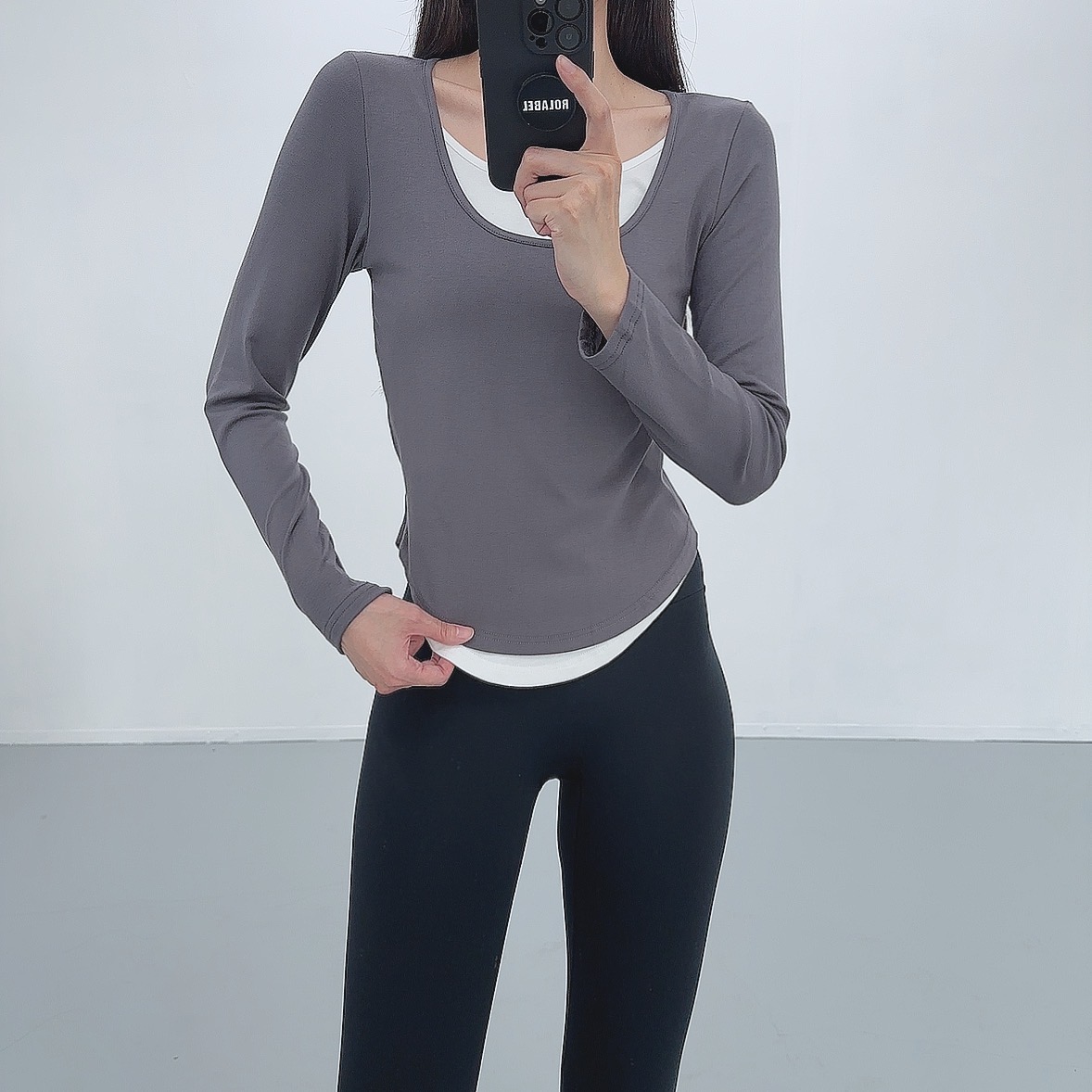로라벨 엘빈 필라테스복 여성 요가복 필라테스 요가 상의 옷 커버업 운동복 크롭 탑 긴팔 - 상세 이미지 4