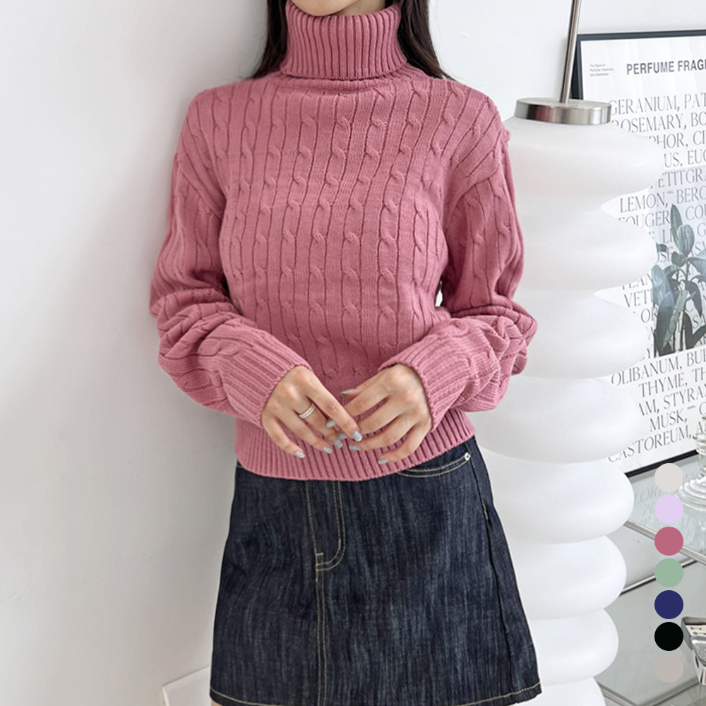 목티니트 폴라티 목폴라 여성 케이블 꽈배기 터틀넥 폴라 - 상품 이미지