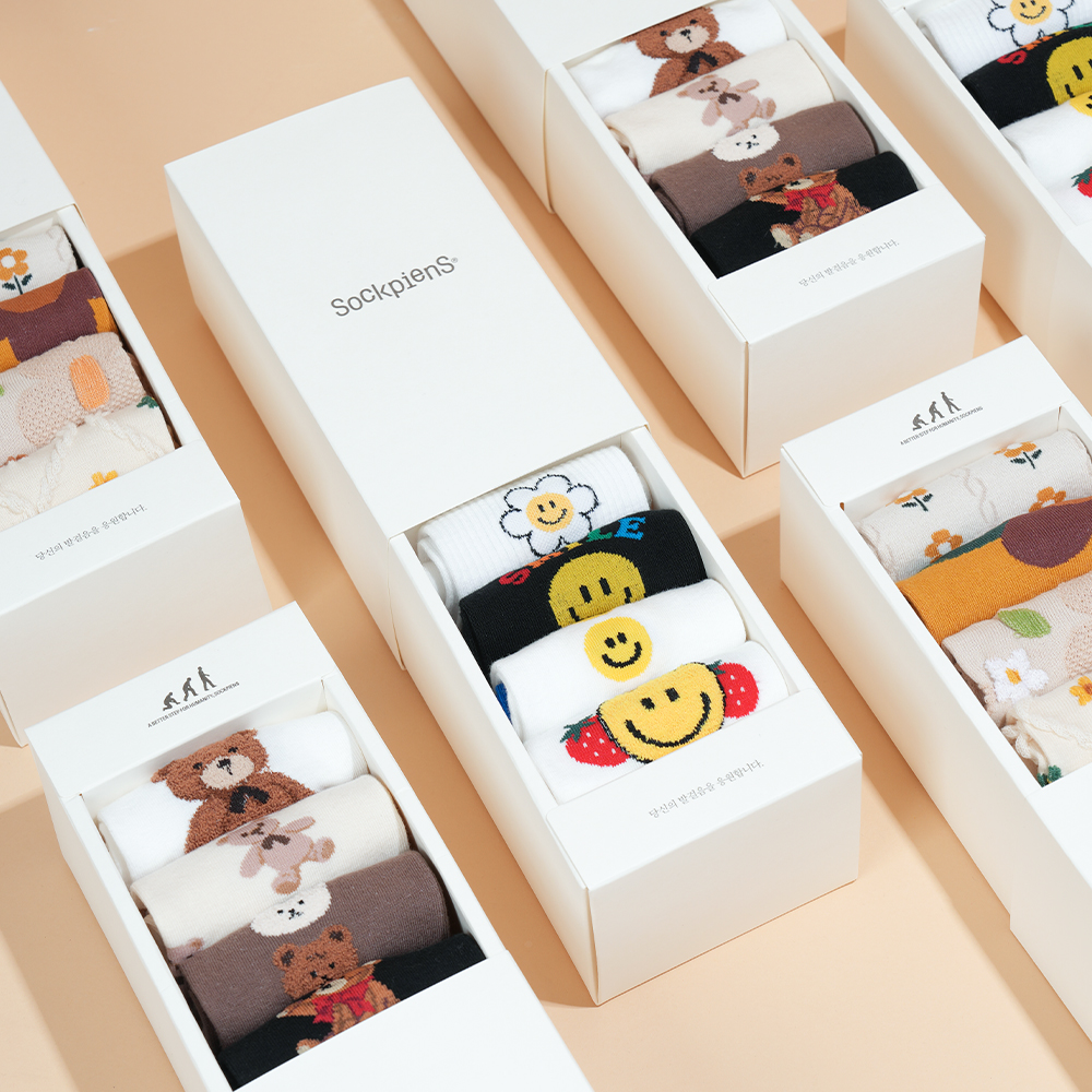 삭피엔스 여자 양말 선물세트 무지 긴목 무지 골지 긴 흰 패션양말 N배송