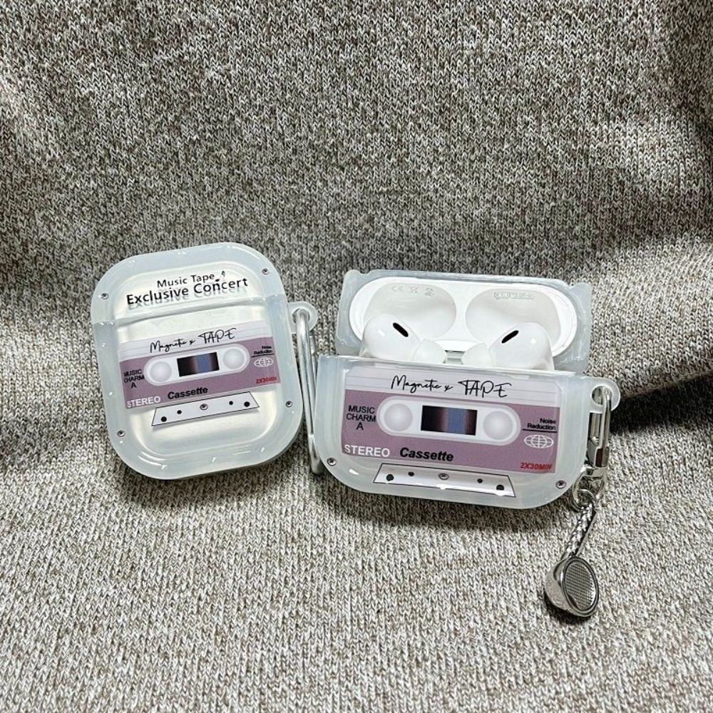 에어팟 4세대 보호 케이스 레트로 테이프 테마 반투명 커버 AirPods Pro/Pro 2세대 반투명 테이프 + 펜던트 - 상품 이미지