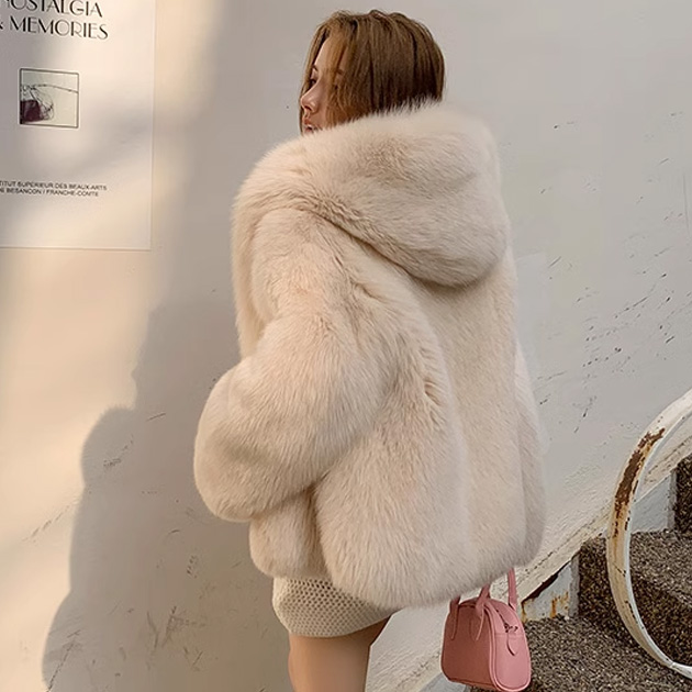 리얼 폭스퍼 자켓 후드 풍성한 퍼코트 겨울 모피 아우터 - 메인 이미지