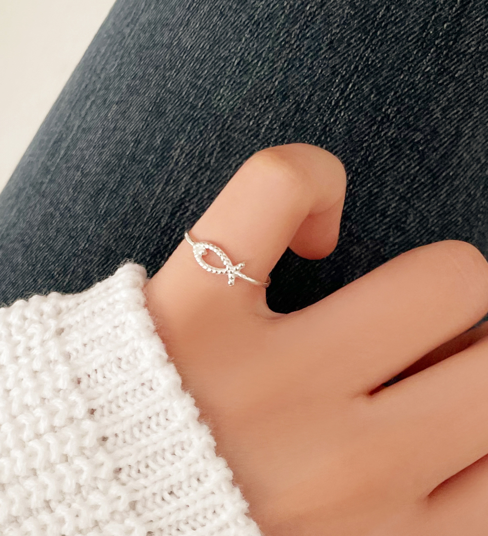[무배] 실버925 컷팅 행운 물고기 레이어드 은반지 이미지 7