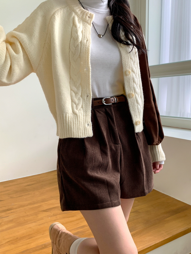 💖50%할인💖[2단기장/기모안감🔥] 제이드 겨울 기모 코듀로이 반바지 도톰 골덴 하이웨스트 숏 팬츠 상세 이미지 23