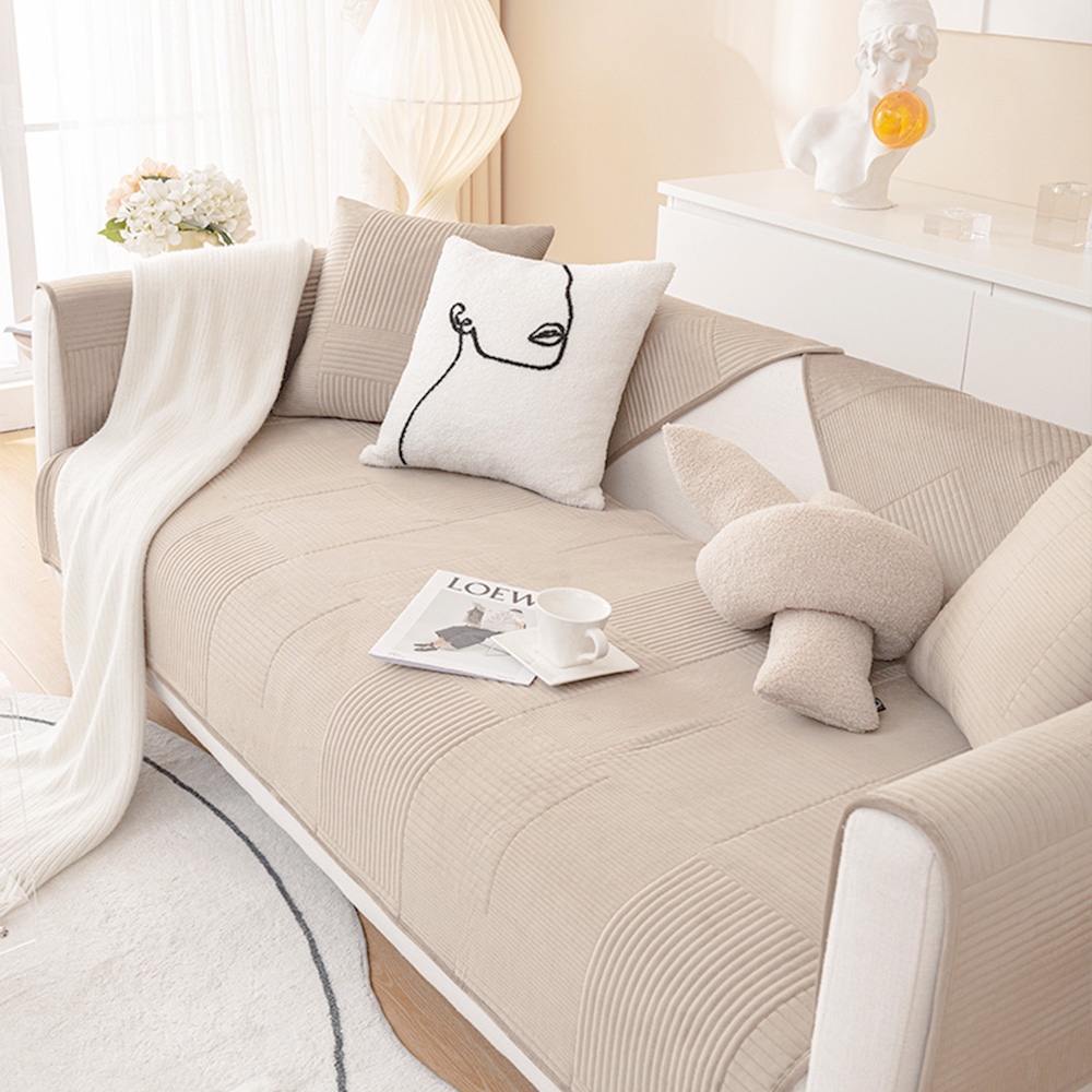 겨울 넓은 쇼파패드 6인용 극세사 논슬립 돌 흙 소파토퍼 방석 깔개 라인화이트 90x280