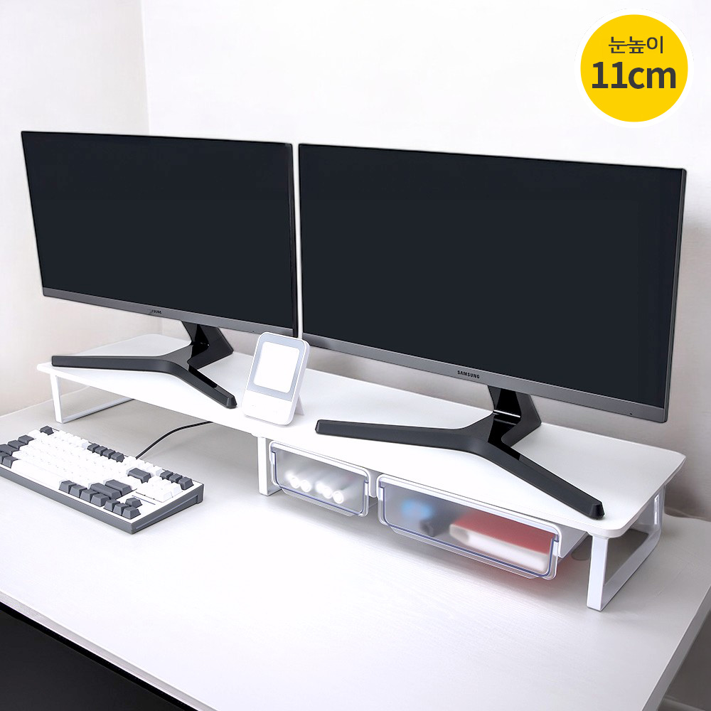 7NC 듀얼 모니터받침대 높은 선반 받침 서랍형 스탠드 책상 컴퓨터 대형 와이드 1000