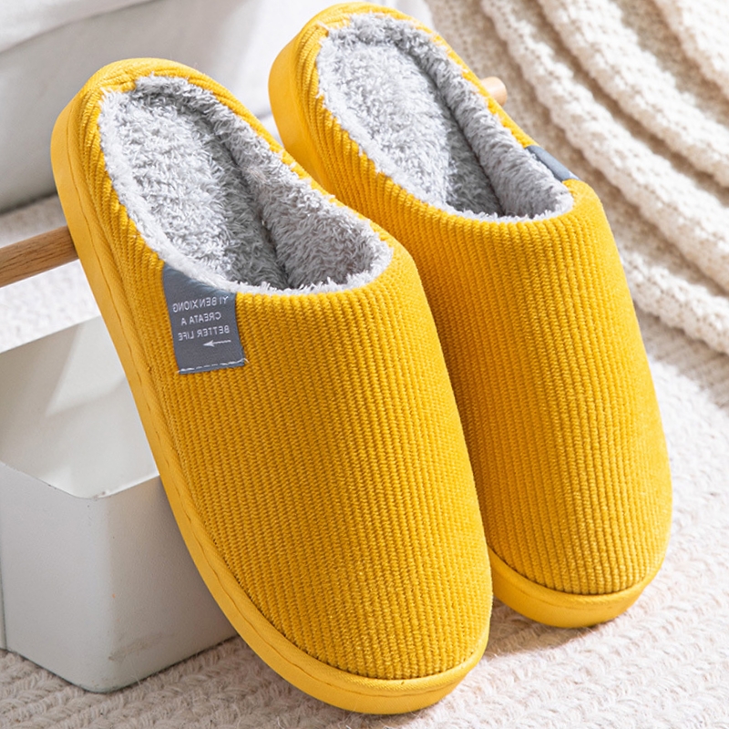털실내화 겨울 거실 방한 사무실 실내 슬리퍼 층간소음 학생 양털 거실화 골덴 옐로우