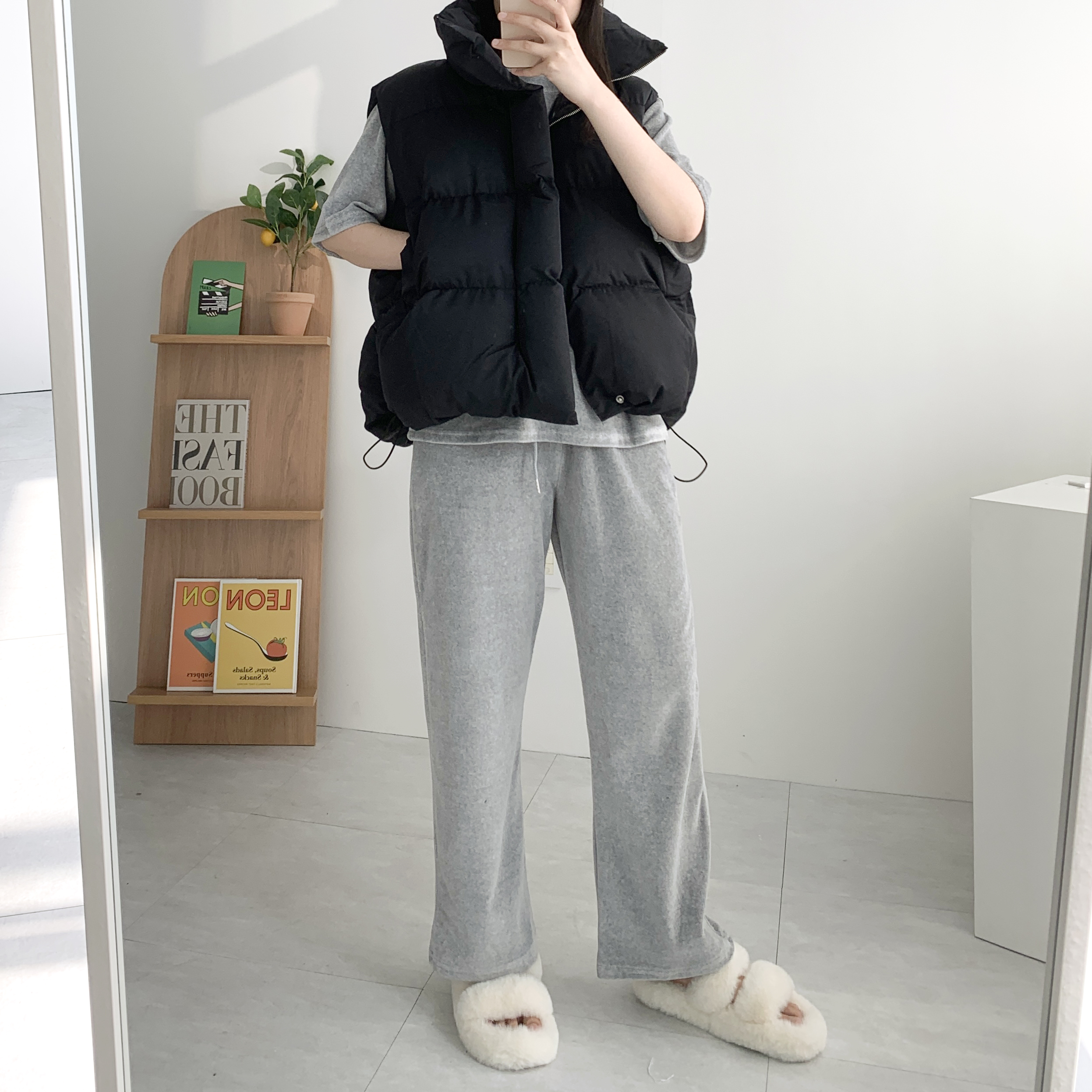 오버핏패딩조끼 스트링 웰론패딩조끼 하이넥 이미지 7