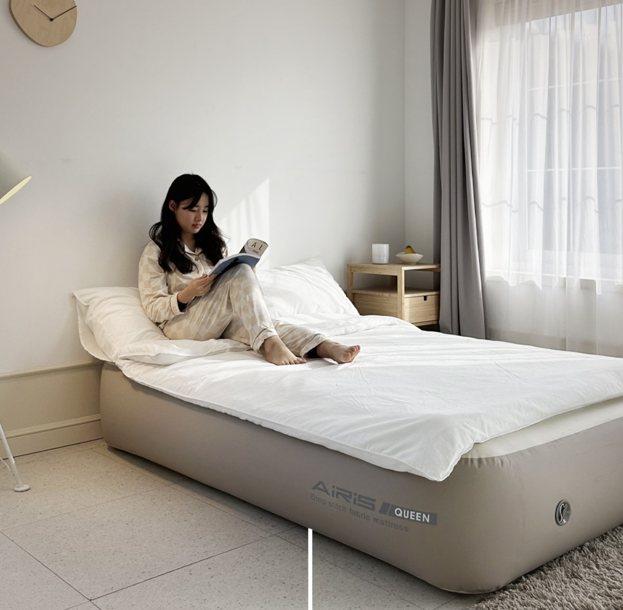 제백 에어리스 원 무선 에어건포함 에어 매트 싱글 침대 웜그레이