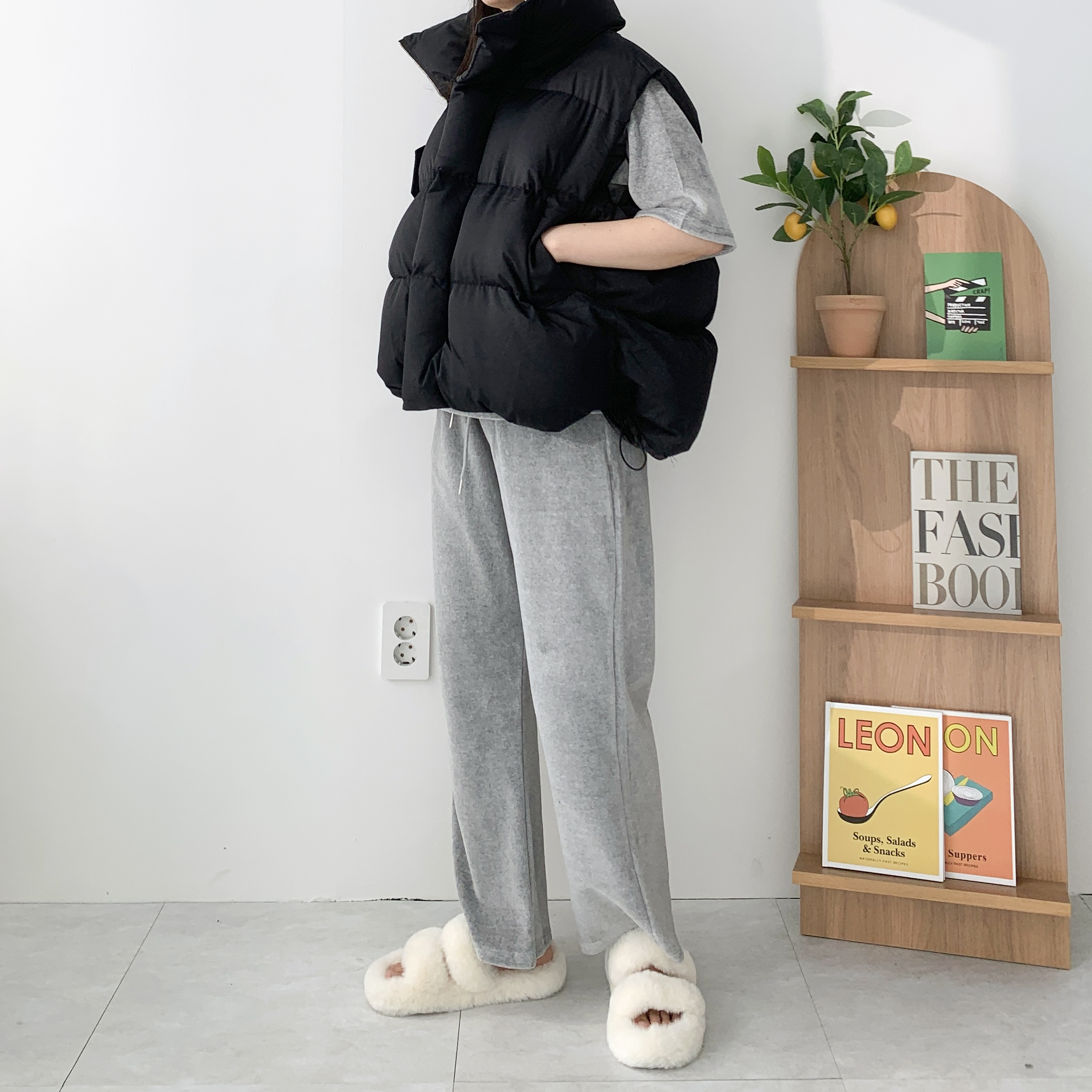 오버핏패딩조끼 스트링 웰론패딩조끼 하이넥 이미지 8