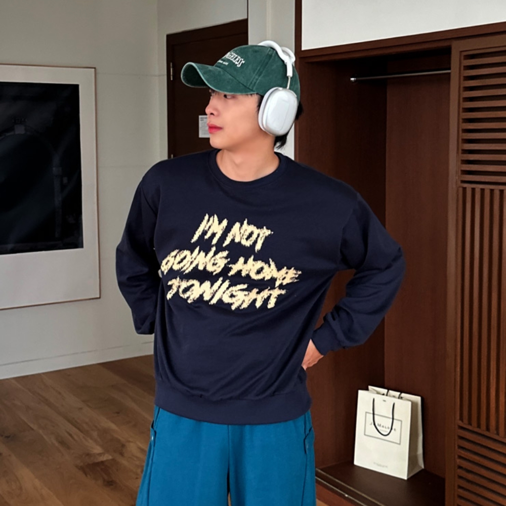 남자 브야 오버핏 봄 가을 스트릿 레터링 맨투맨 - 상세 이미지 3