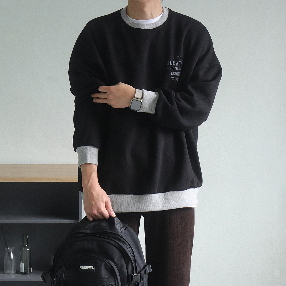 남자 기모맨투맨 오버핏 커플 나염 겨울 남자 맨투맨