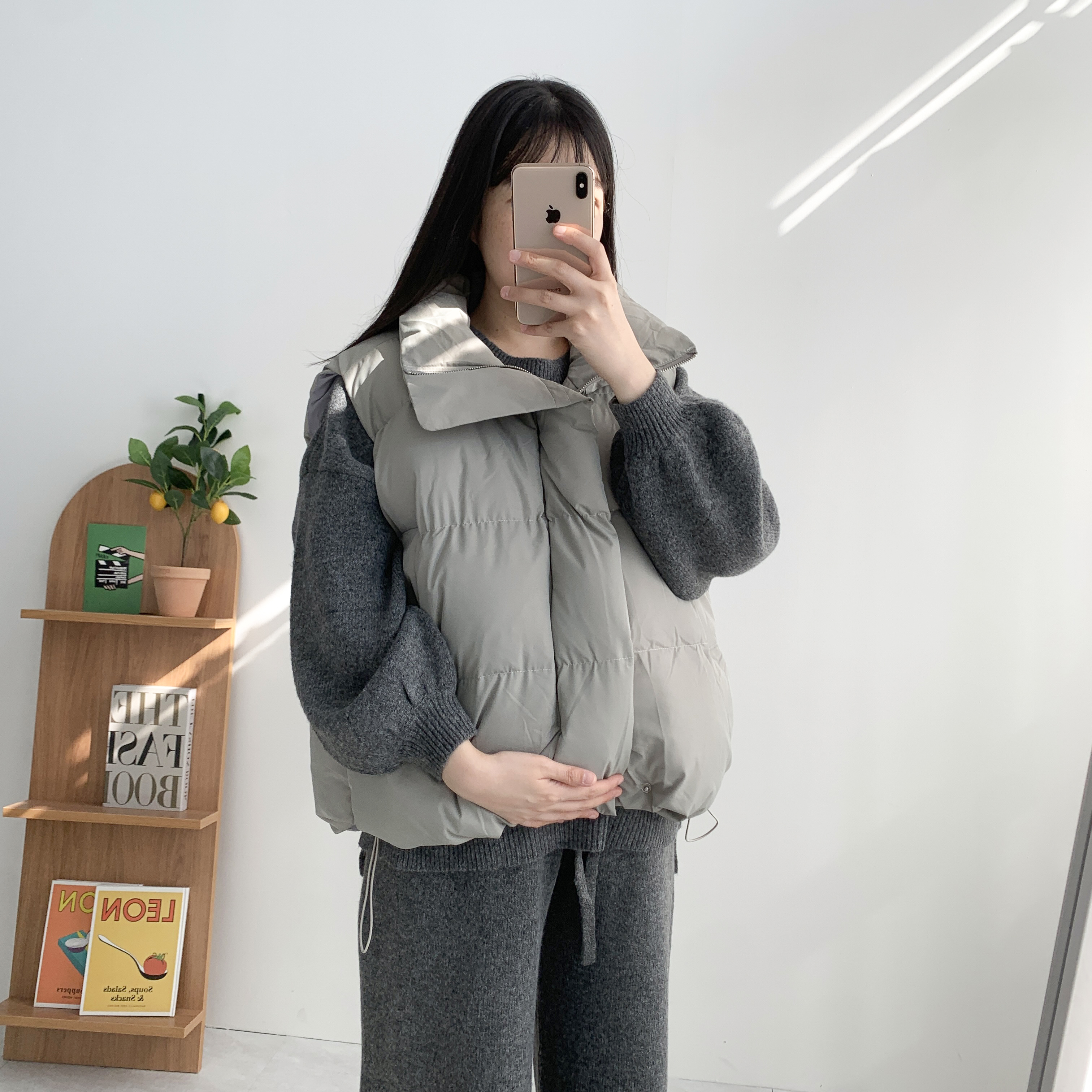 오버핏패딩조끼 스트링 웰론패딩조끼 하이넥 - 상세 이미지 5
