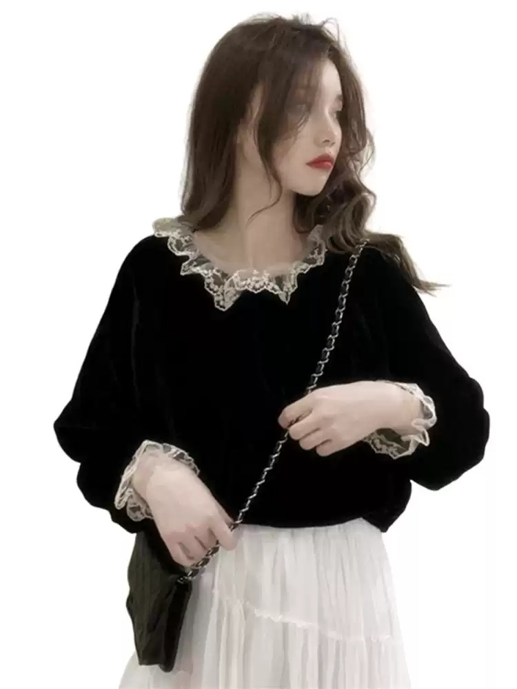 손나은 티셔츠 긴소매 공항패션 레이스 레이어드 의상 옷 패션 - 상세 이미지 5