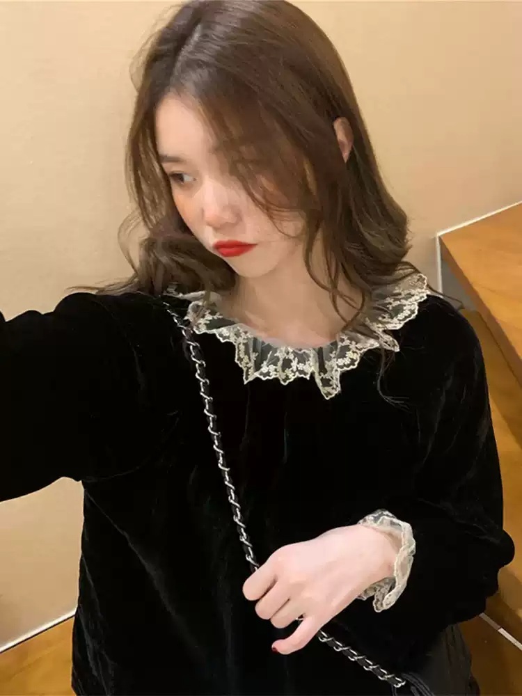 손나은 티셔츠 긴소매 공항패션 레이스 레이어드 의상 옷 패션 - 상세 이미지 4