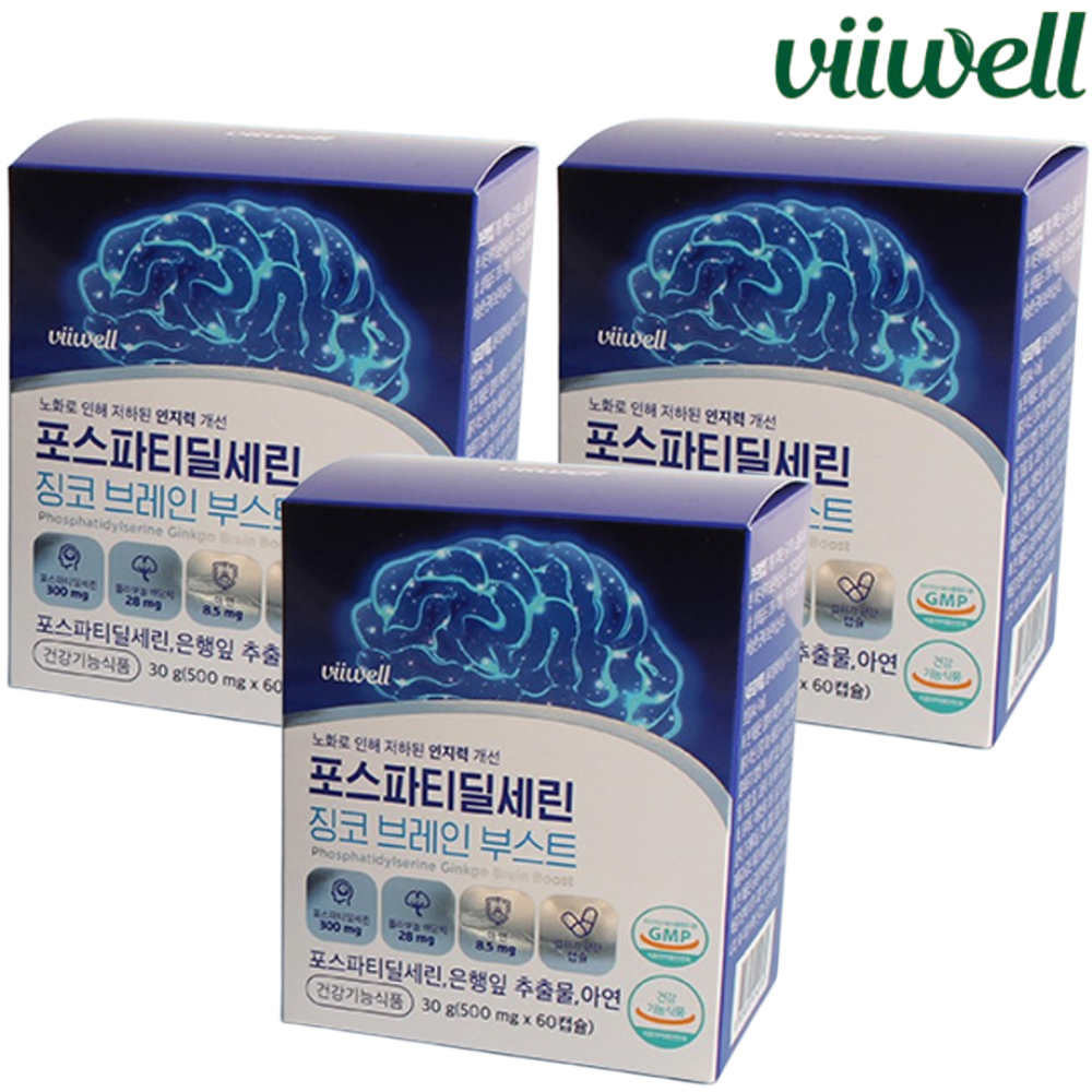 비웰 포스파티딜세린 징코 60캡슐 3박스 3개월 PS 인지력 기억력 혈행 면역력 은행잎 - 상품 이미지
