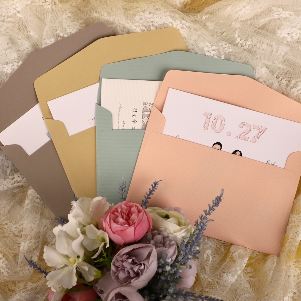 [자체 제작] 50p 컬러 자켓형 청첩장 초대장 웨딩 엽서 답례 감사 봉투 165x115 - 상품 이미지