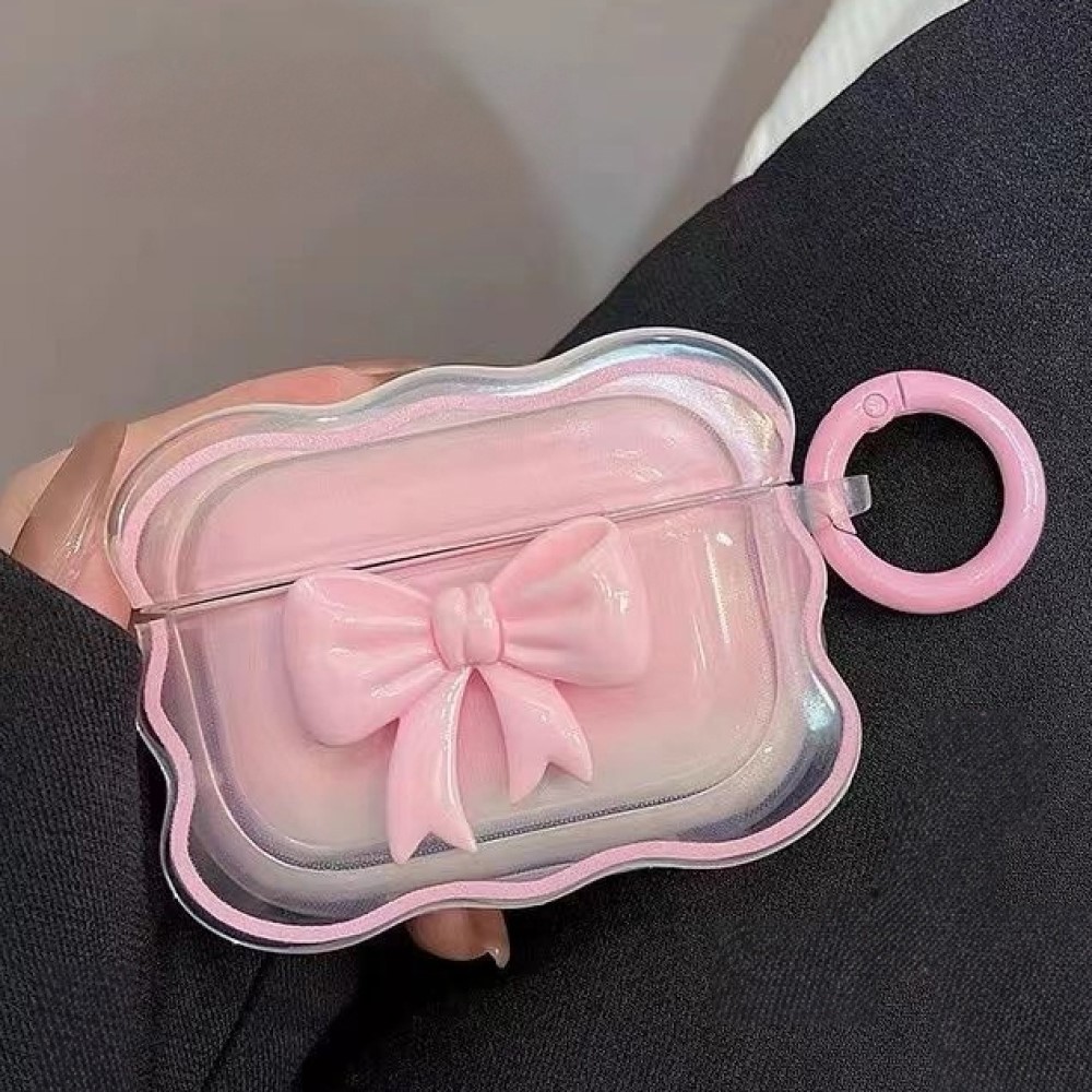 멜럽 핑크 리본 포인트 투명 에어팟 케이스 키링 포함 - 상품 이미지
