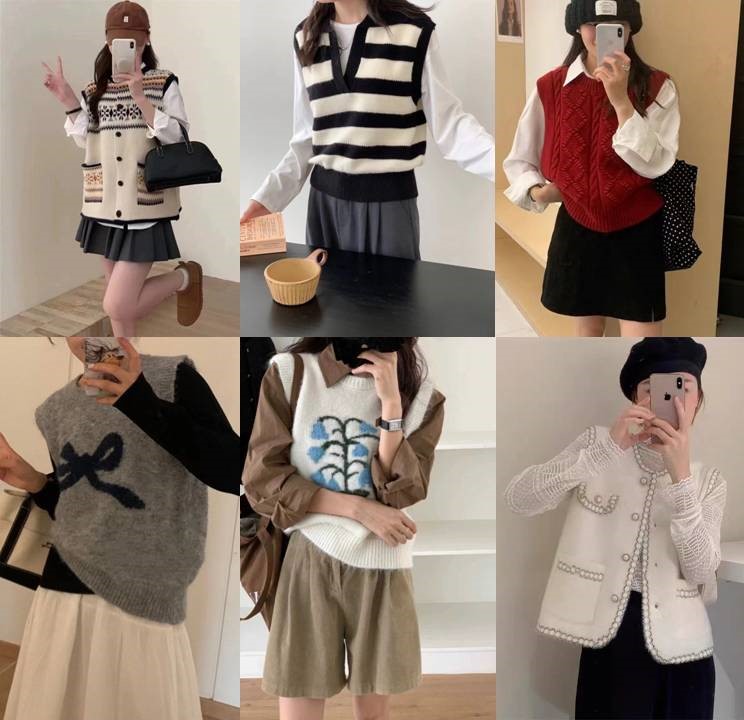 여자여자몰 겨울이너 울 니트조끼 리본 콩단추 가을조끼 캐릭터 체크 밍크퍼베스트 - 상품 이미지