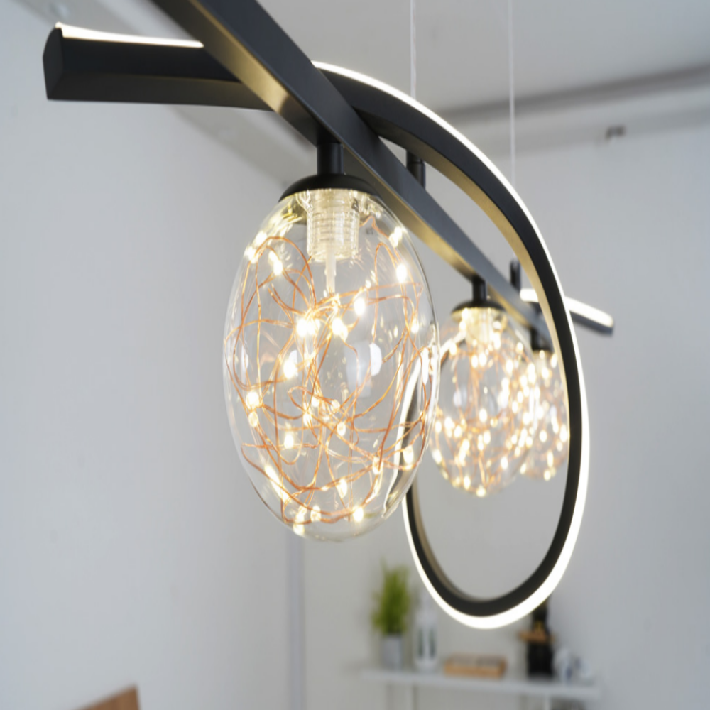 6인식탁등 LED 펜던트 조명 유리 4인 식탁등 블랙