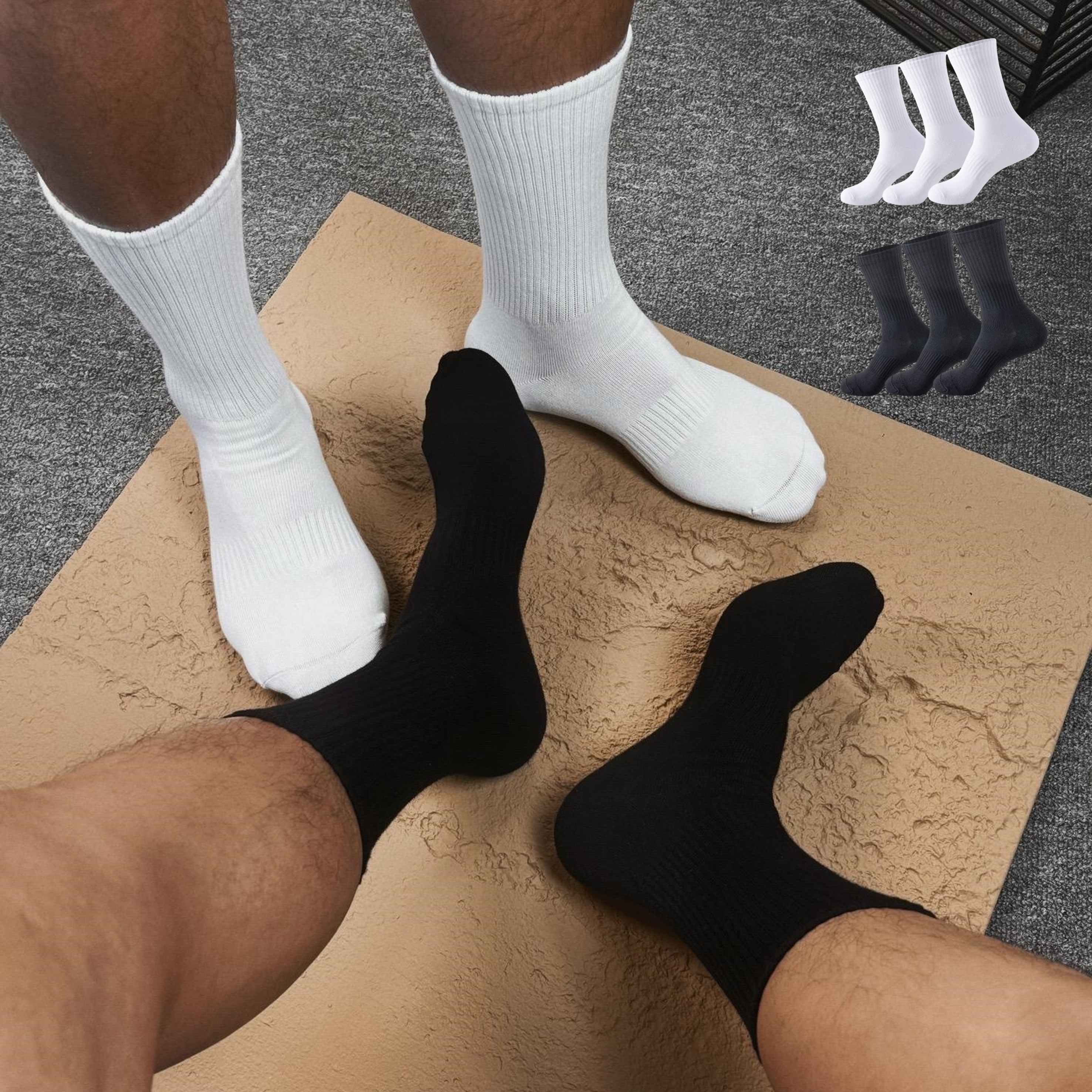 3P SET 두꺼운 드라이핏 장목 런닝 양말 남성 스포츠 무지 장목 크루 에센셜 삭스 - 상품 이미지