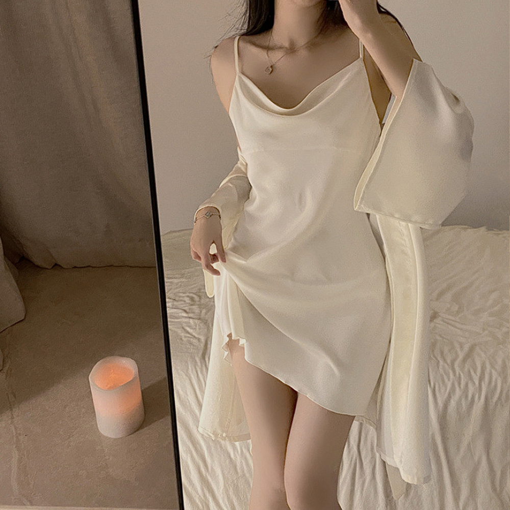 로브 가운 실크잠옷 원피스잠옷 홈웨어 여성 신혼부부 임부 - 메인 이미지