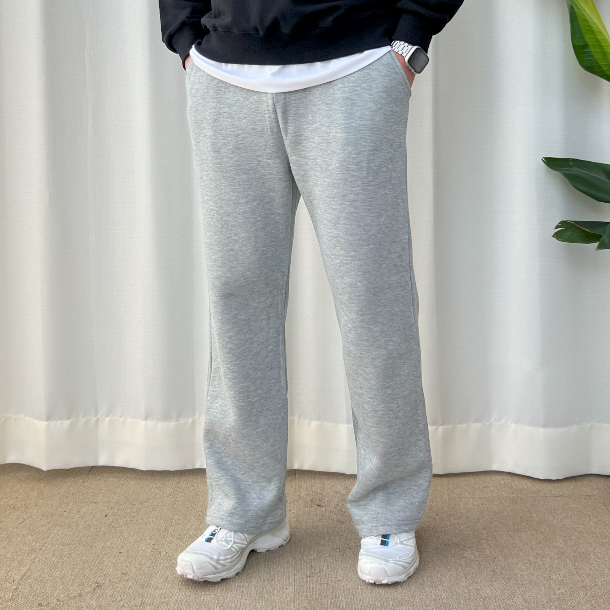 1+1 빅사이즈 겨울 스판 와이드 기모 트레이닝 바지 츄리닝 짐웨어 902 제품 이미지