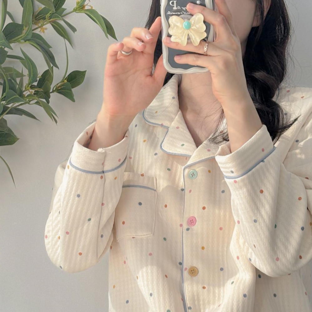 순면누빔잠옷 겨울 파자마 파스텔 홈웨어 잠옷 세트 - 상품 이미지