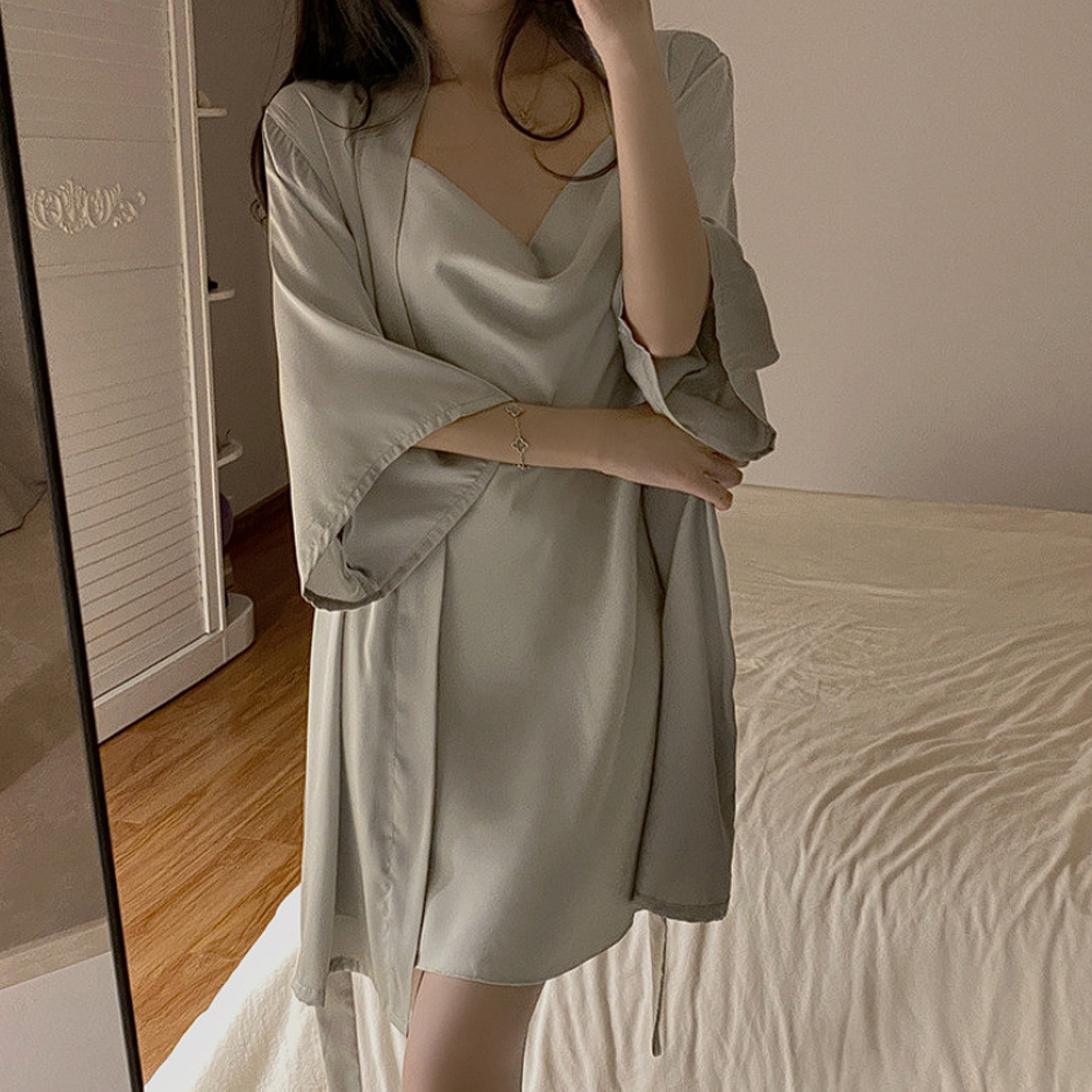 로브 가운 실크잠옷 원피스잠옷 홈웨어 여성 신혼부부 임부 - 상세 이미지 3