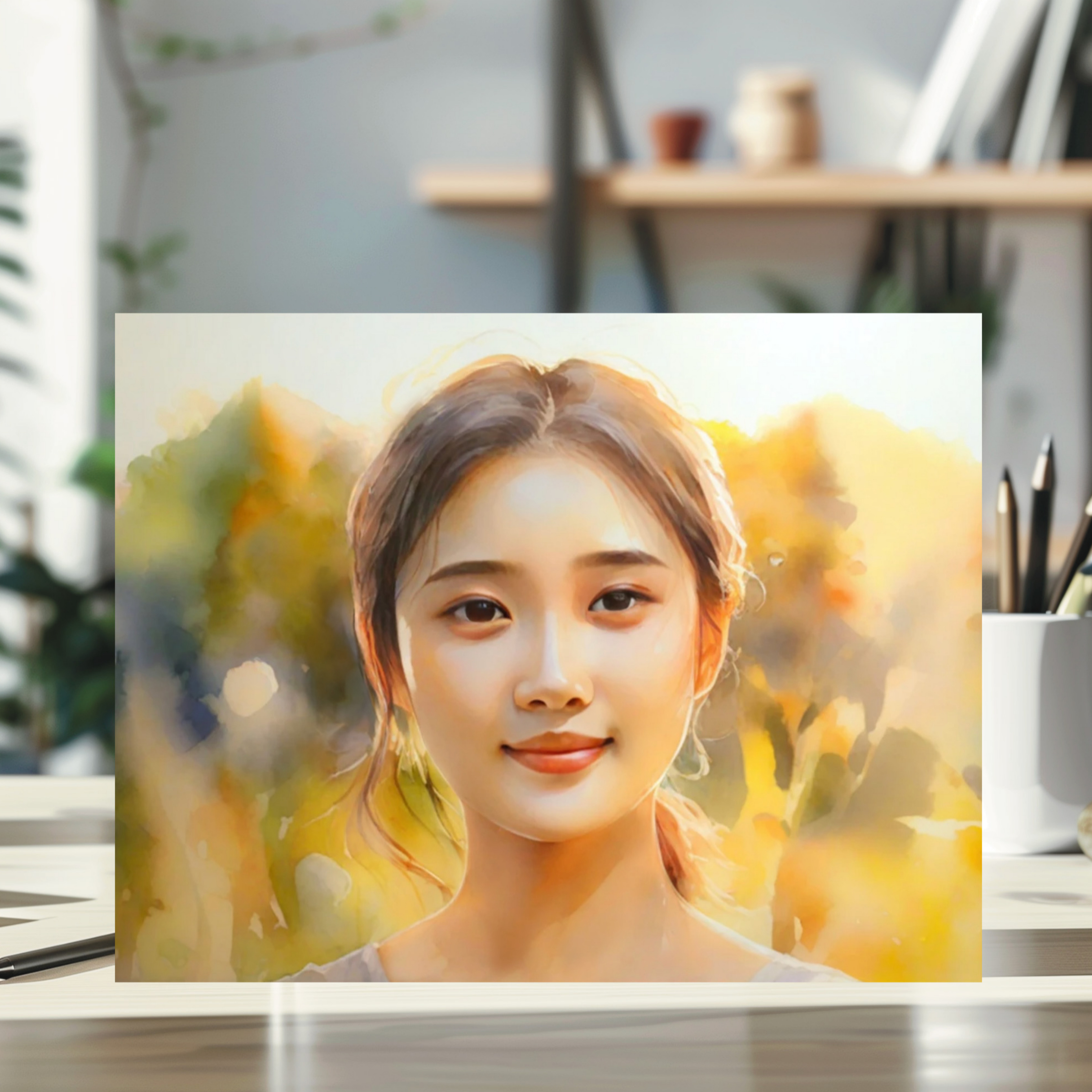 캐리커쳐 수채화 일러스트 메탈 우드 액자 초상화 커플 기념일 그림 선물 주문제작 S - 상품 이미지