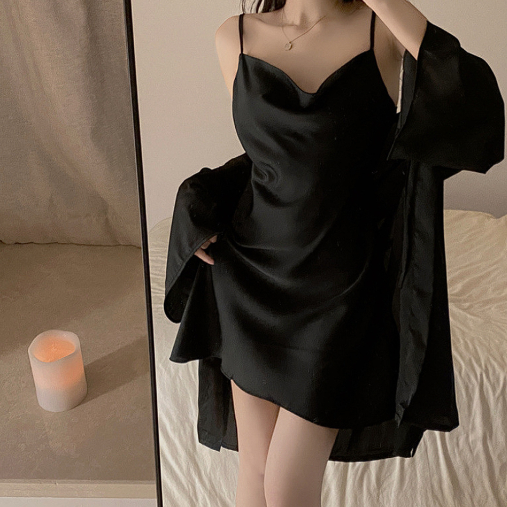 로브 가운 실크잠옷 원피스잠옷 홈웨어 여성 신혼부부 임부 - 상세 이미지 2