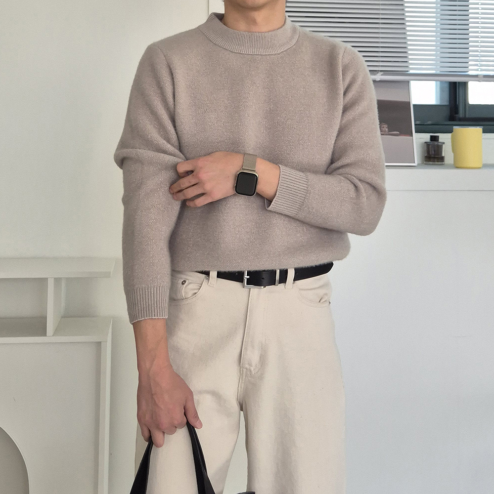 남자 니트 두꺼운 오버핏 앙고라 커플 니트 남자스웨터 - 상세 이미지 3