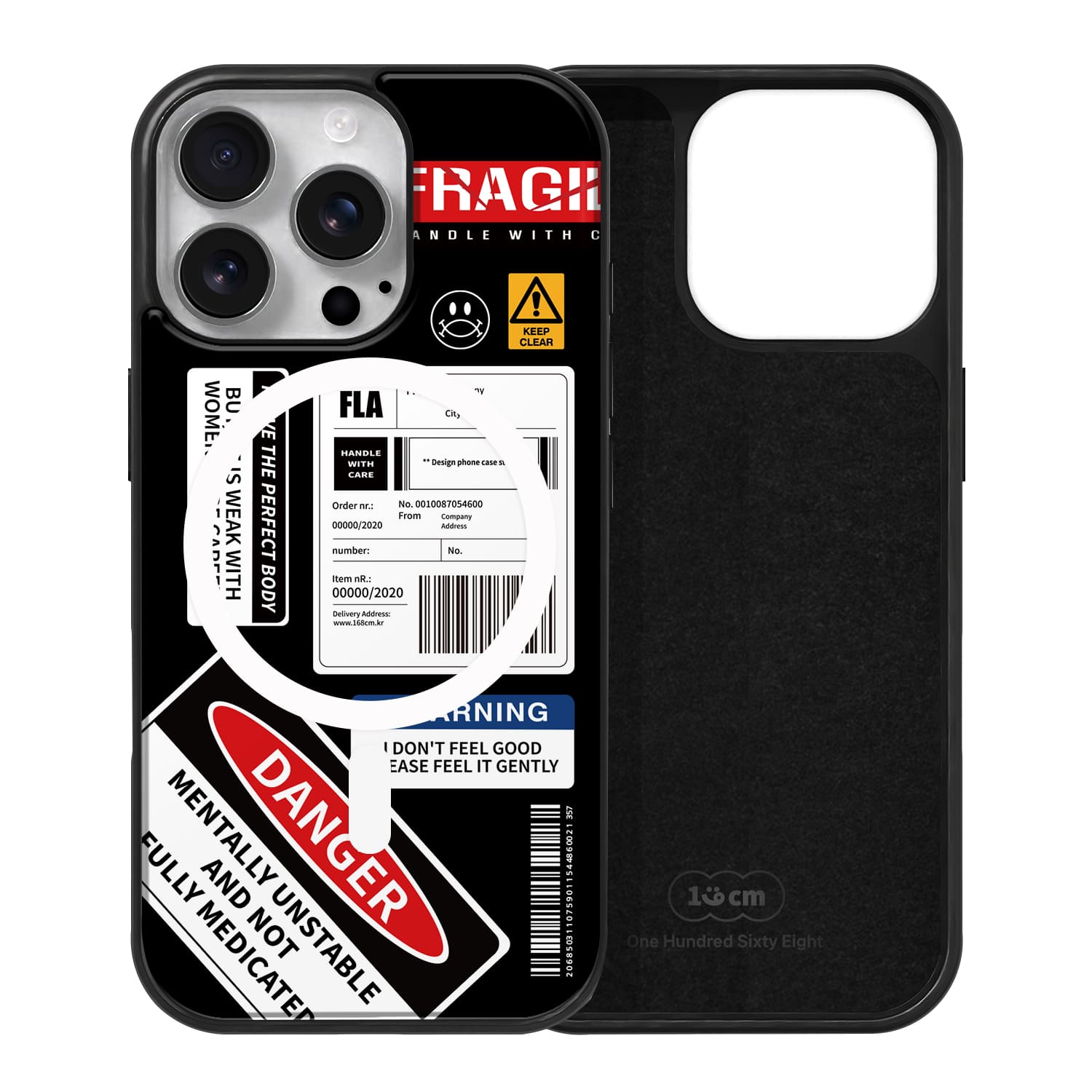 아이폰15 프로 맥세이프 케이스 자석 스웨이드 경고마크 스마일 - 상품 이미지