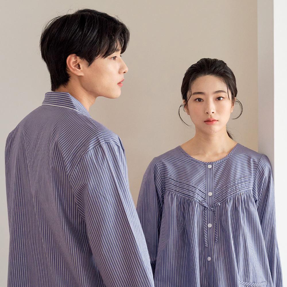 퍼플ST 긴팔 순면 빅사이즈 커플 잠옷 파자마 세트 이미지 3
