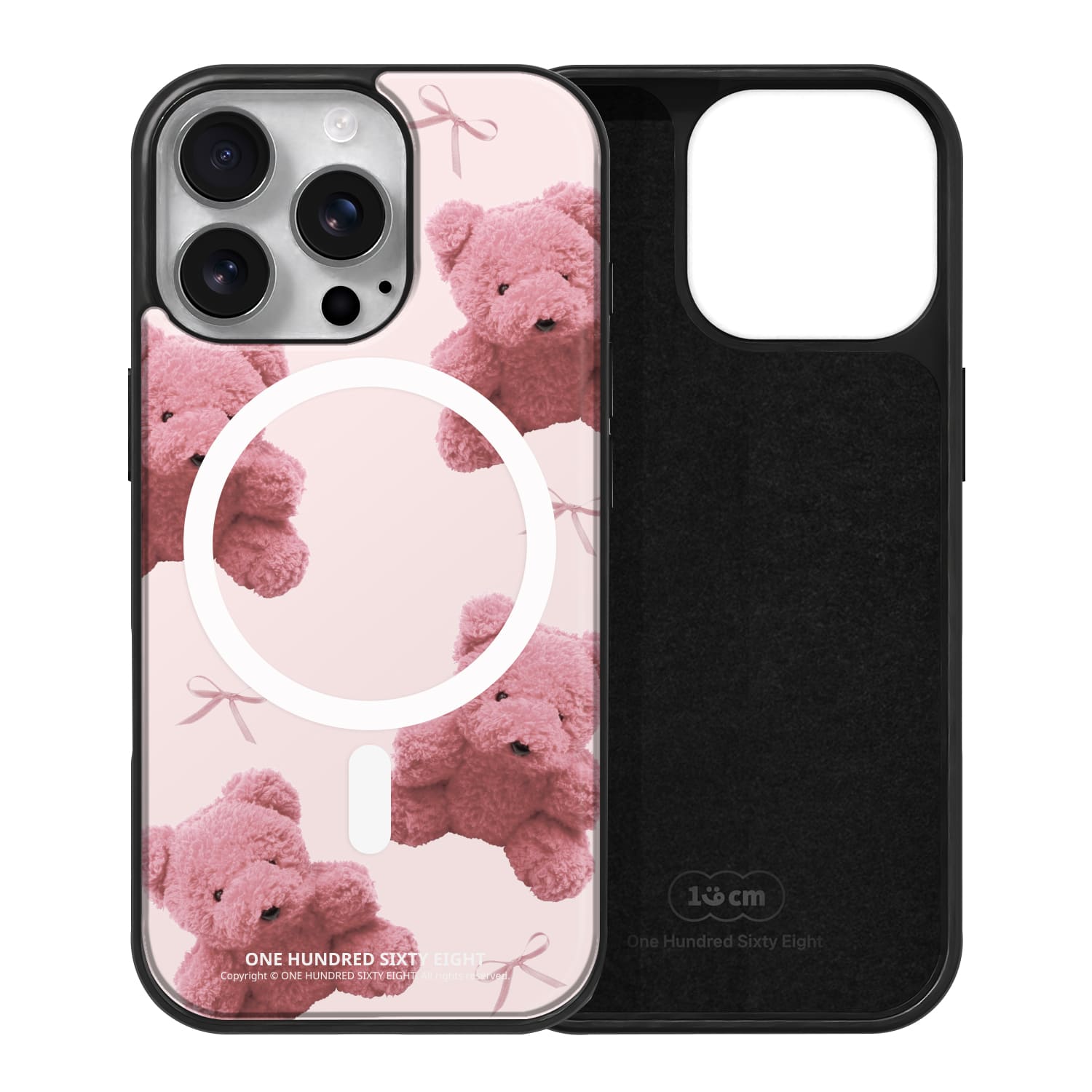 아이폰15 프로 케이스 맥세이프 우정 스웨이드 러블리 핑크베어 - 상품 이미지