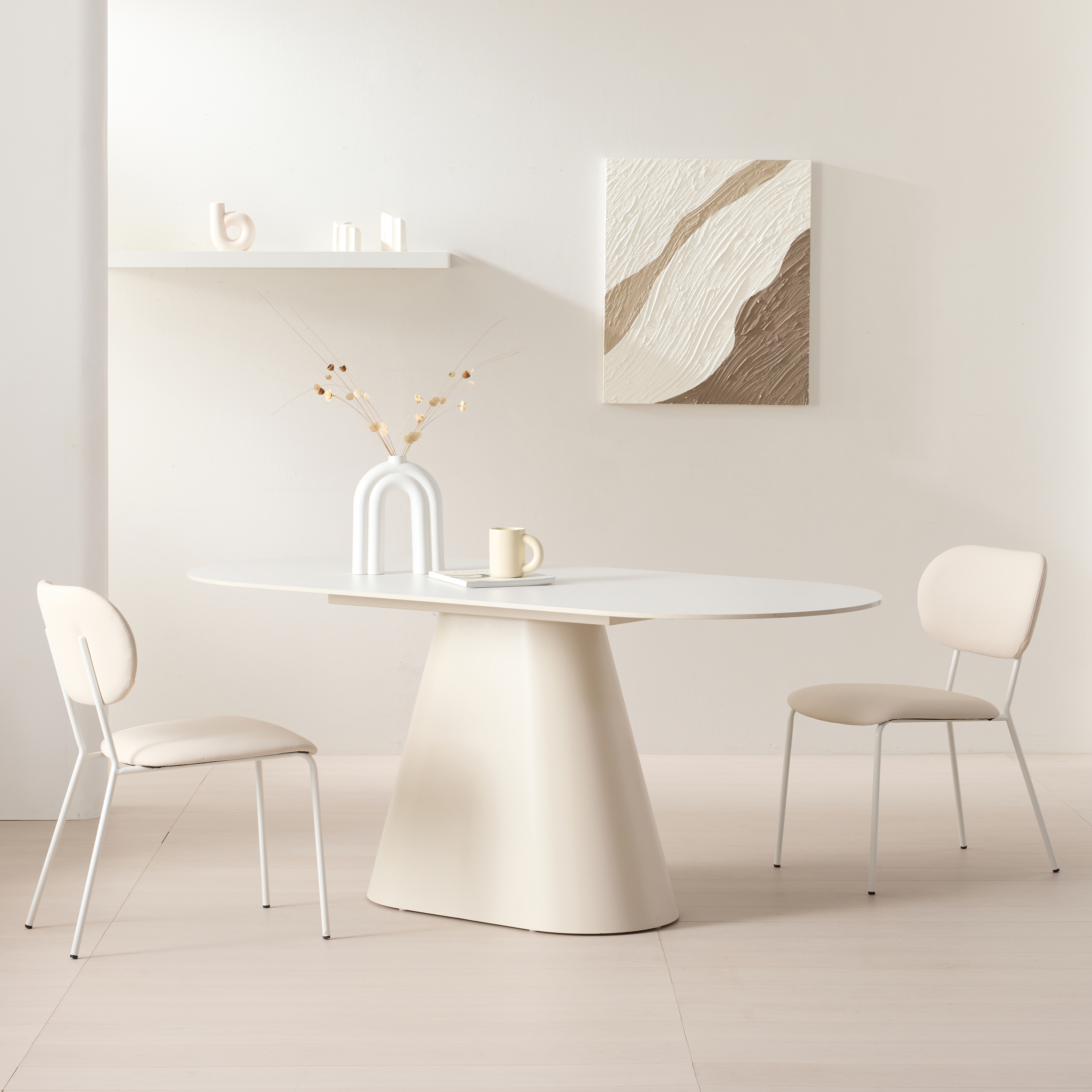 워지아 셀린 화이트 포세린 세라믹 식탁 타원형 4인용 테이블 1400 퓨어화이트