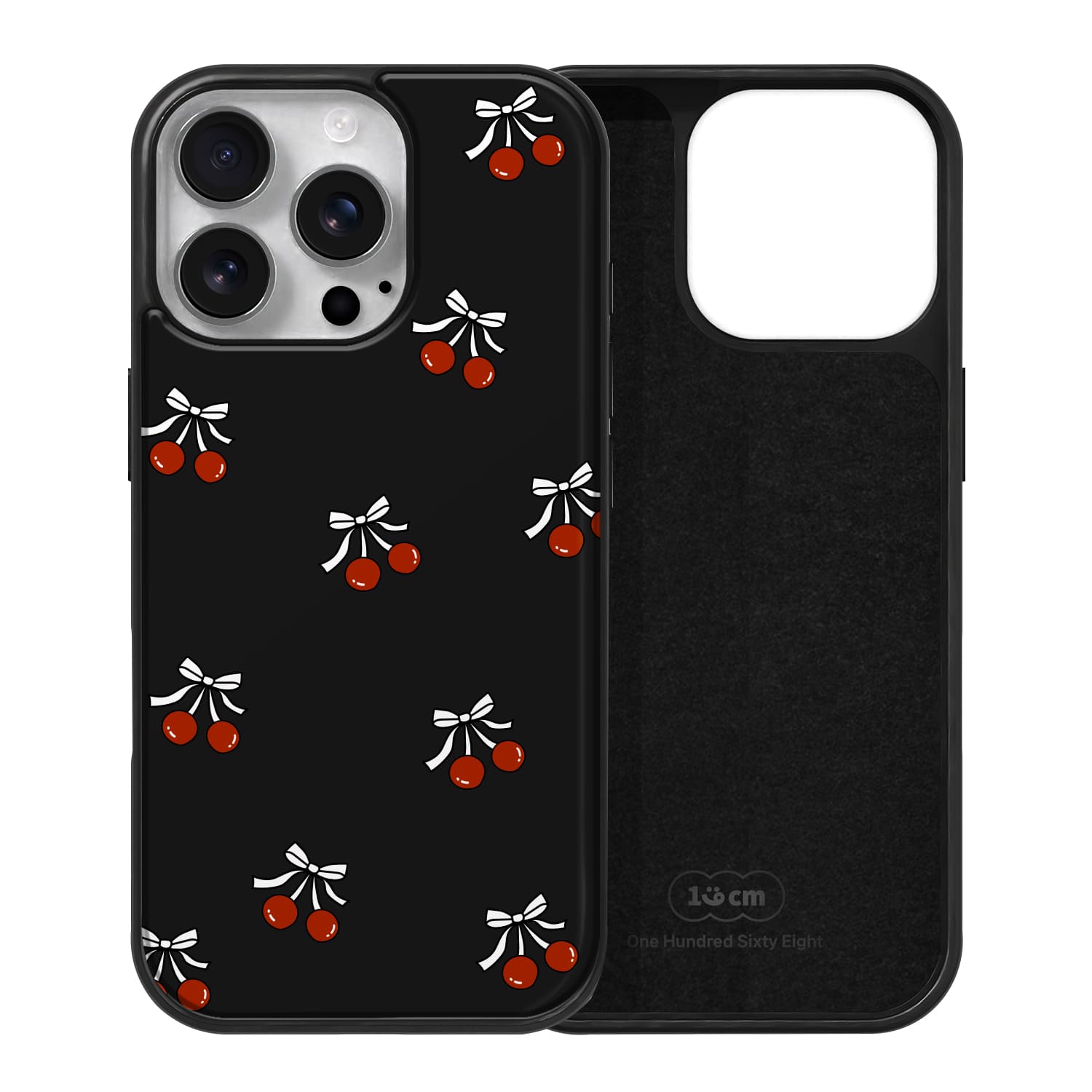 아이폰15 프로 맥세이프 케이스 하드 스웨이드 리본 체리 패턴 - 상세 이미지 2