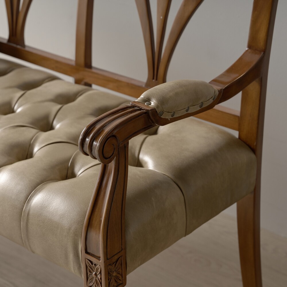 까사홈 라베 로사 엔틱 원목+pu 벤치의자