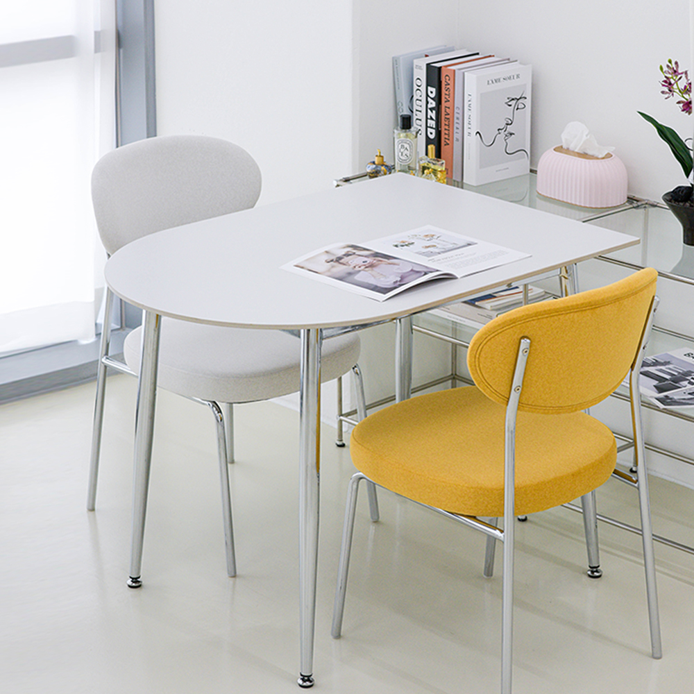 세레스 2인용식탁 반타원 크롬 세라믹식탁 포세린 식탁 세트 의자 2개 1000