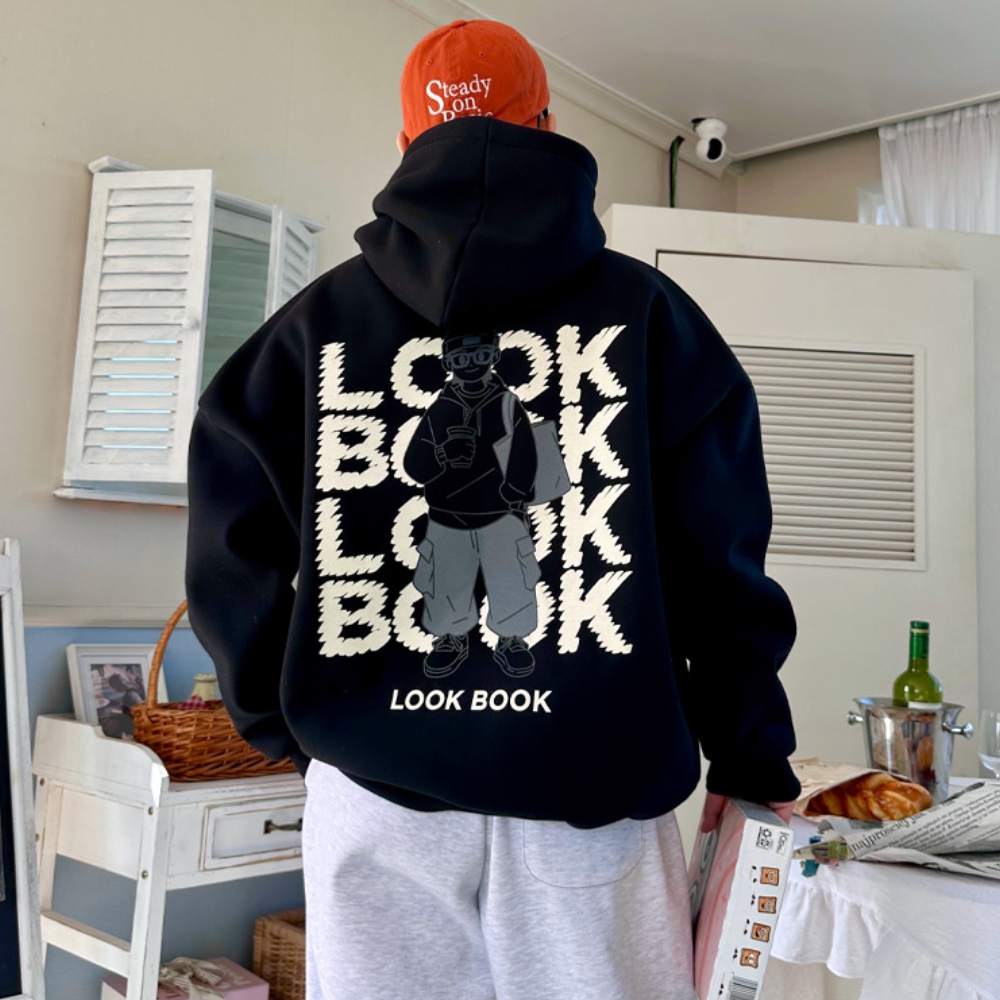 남자 치스 박스 오버핏 겨울 기모 이중지합포 프린팅 후드티