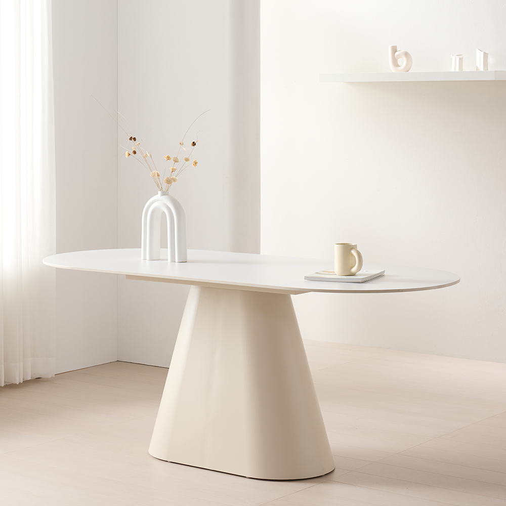 워지아 셀린 화이트 포세린 세라믹 식탁 타원형 4인용 테이블 1400 퓨어화이트