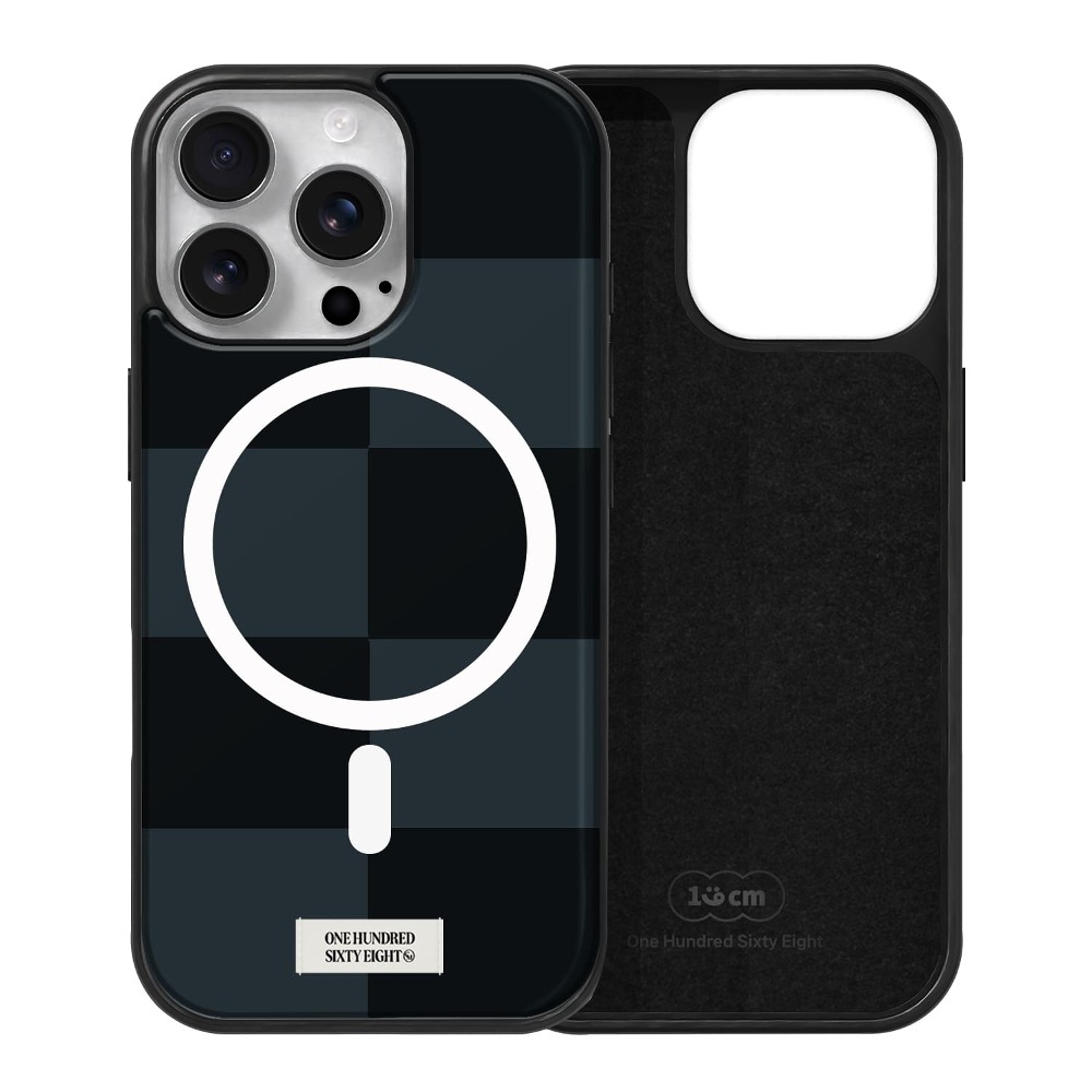 아이폰15 프로 맥세이프 케이스 하드 스웨이드 체커블록 블랙 - 상품 이미지