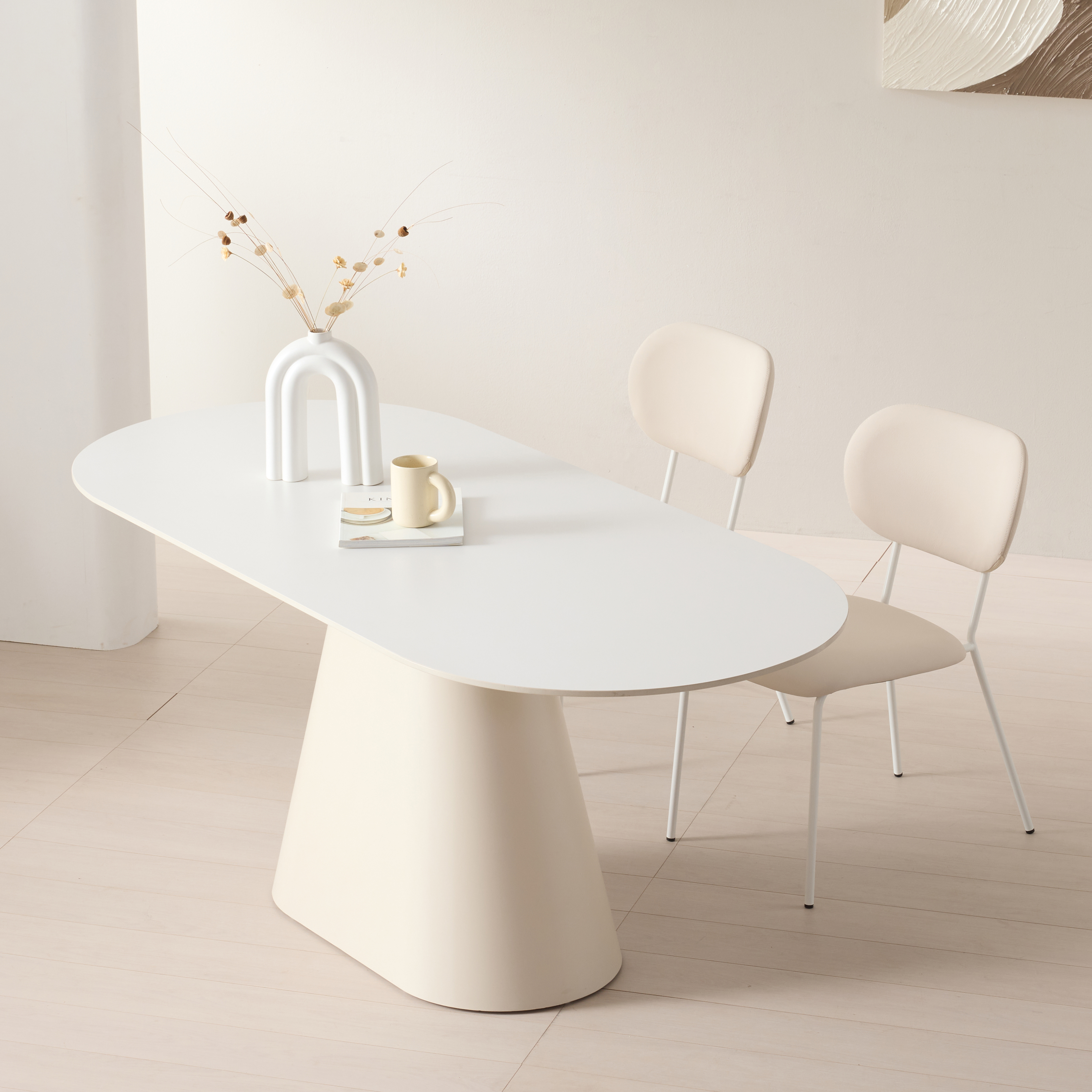 워지아 셀린 화이트 포세린 세라믹 식탁 타원형 4인용 테이블 1400 퓨어화이트