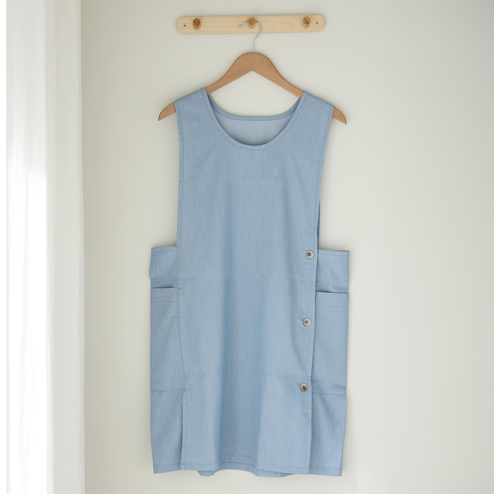 [미소쌤] 데님 앞치마 단추형 F 보육교사 원피스 빅사이즈 어린이집 유치원 카페 예쁜