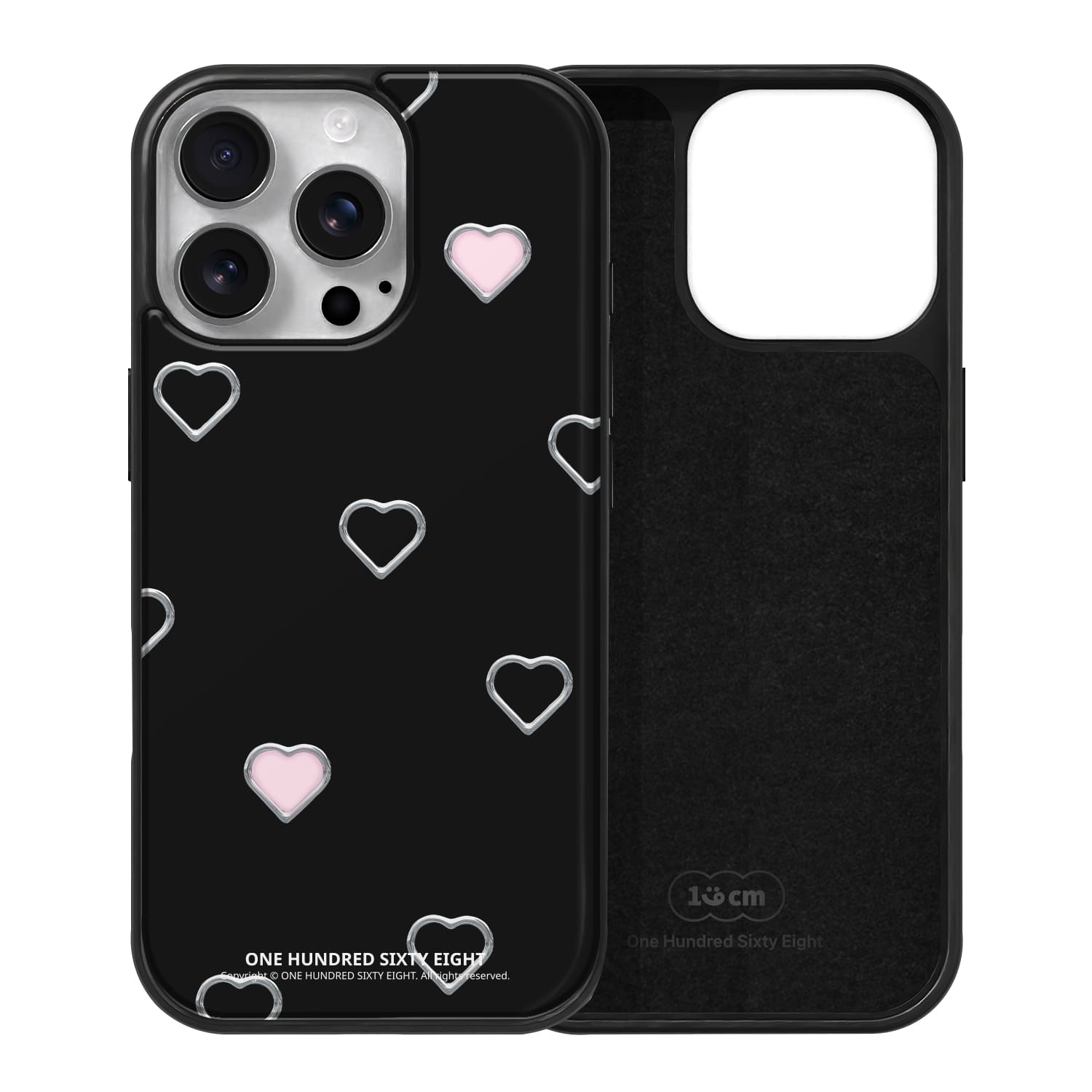 아이폰15 프로 케이스 맥세이프 스웨이드 하트 실버링 패턴 블랙 - 상세 이미지 2