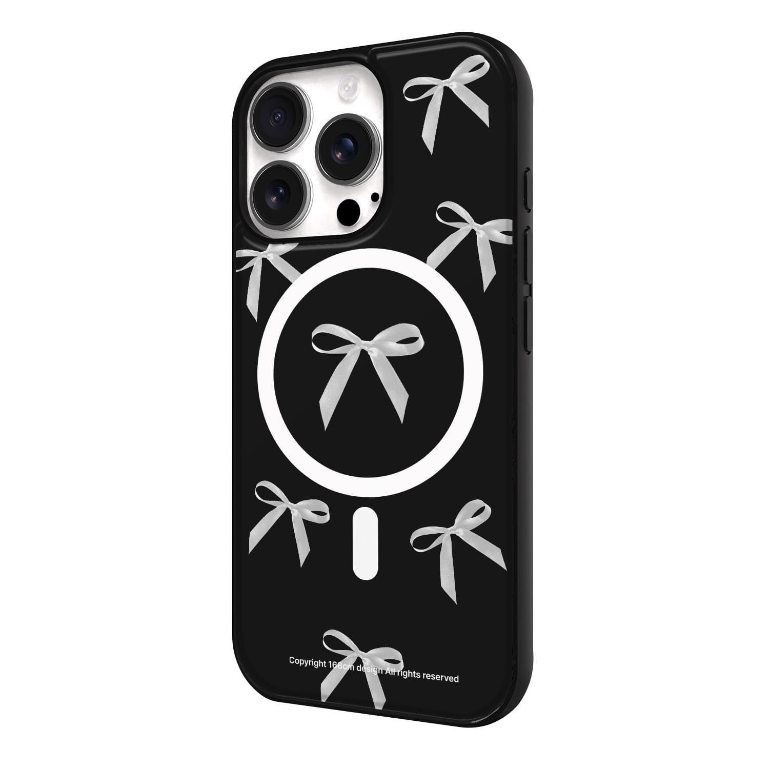 아이폰15 프로 케이스 맥세이프 선물 스웨이드 리본 패턴 실버 - 상세 이미지 3